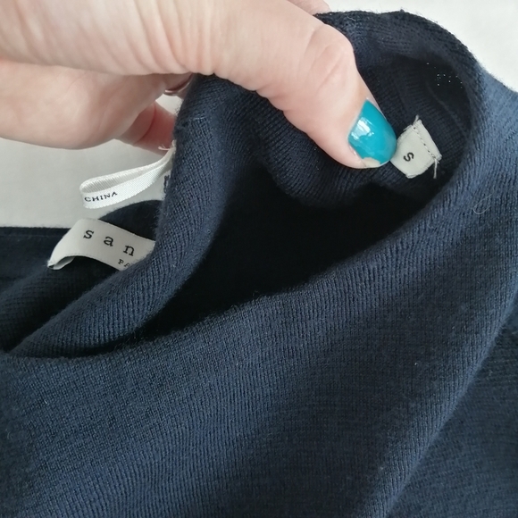 Sandro Men's Merino Wool Navy Sweater With Lamb Leather Pocket Small - Picture 9 of 15